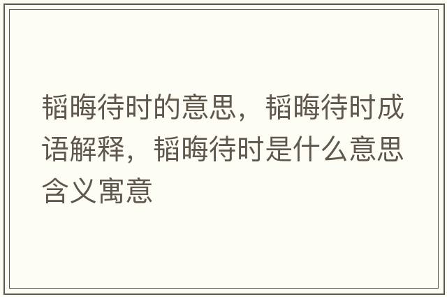 韜晦待時(shí)的意思，韜晦待時(shí)成語(yǔ)解釋?zhuān)w晦待時(shí)是什么意思含義寓意