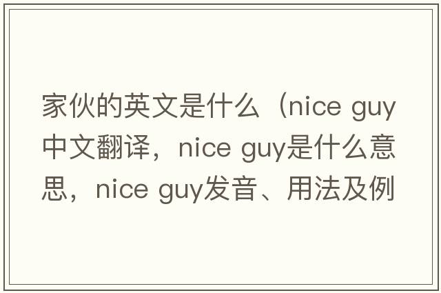 家伙的英文是什么（nice guy中文翻譯，nice guy是什么意思，nice guy發(fā)音、用法及例句）