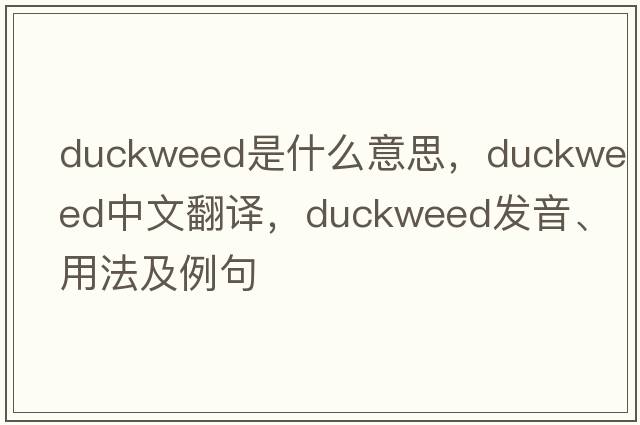 duckweed是什么意思，duckweed中文翻譯，duckweed發(fā)音、用法及例句